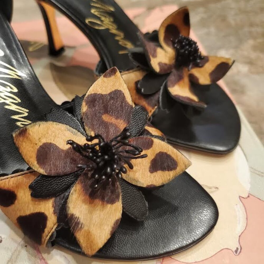 Sexy Magnolia Leopard Open Toe Pumps with Flower Detail Size 5.5 - Picture 8 of 9